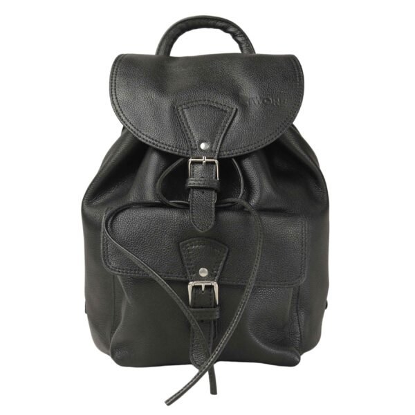 Black Leather Backpack for Traveling with Rolled Top Handle & 2 Zippers - Ziwore