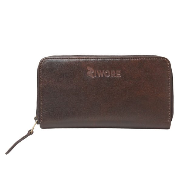 Exclusive Dark Brown Leather Purse Featuring 2 Zippers & Multiple Slots - Ziwore