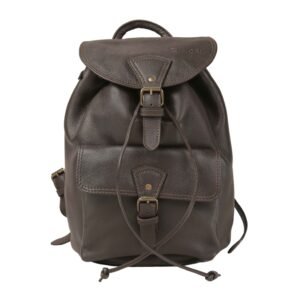 Full Grain Leather Backpack with 2 Exterior Zippers & Brown Shiny Finish - Ziwore