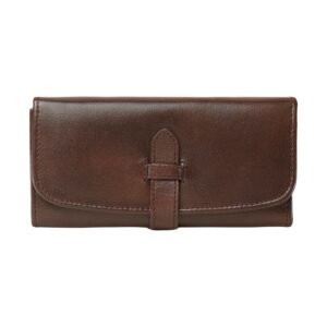 Genuine Full Grain Cow Leather Brown Clutch Purse with Shiny Finish - Ziwore